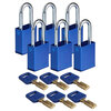 SafeKey-Vorhängeschlösser – Aluminium, Blau, KD - Verschiedenschließende Schlösser, Stahl, 38.10 mm, 6 Stück / Box